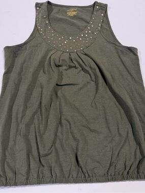 Northcrest Olive Tank Top with Rhinestone Scoop Neck